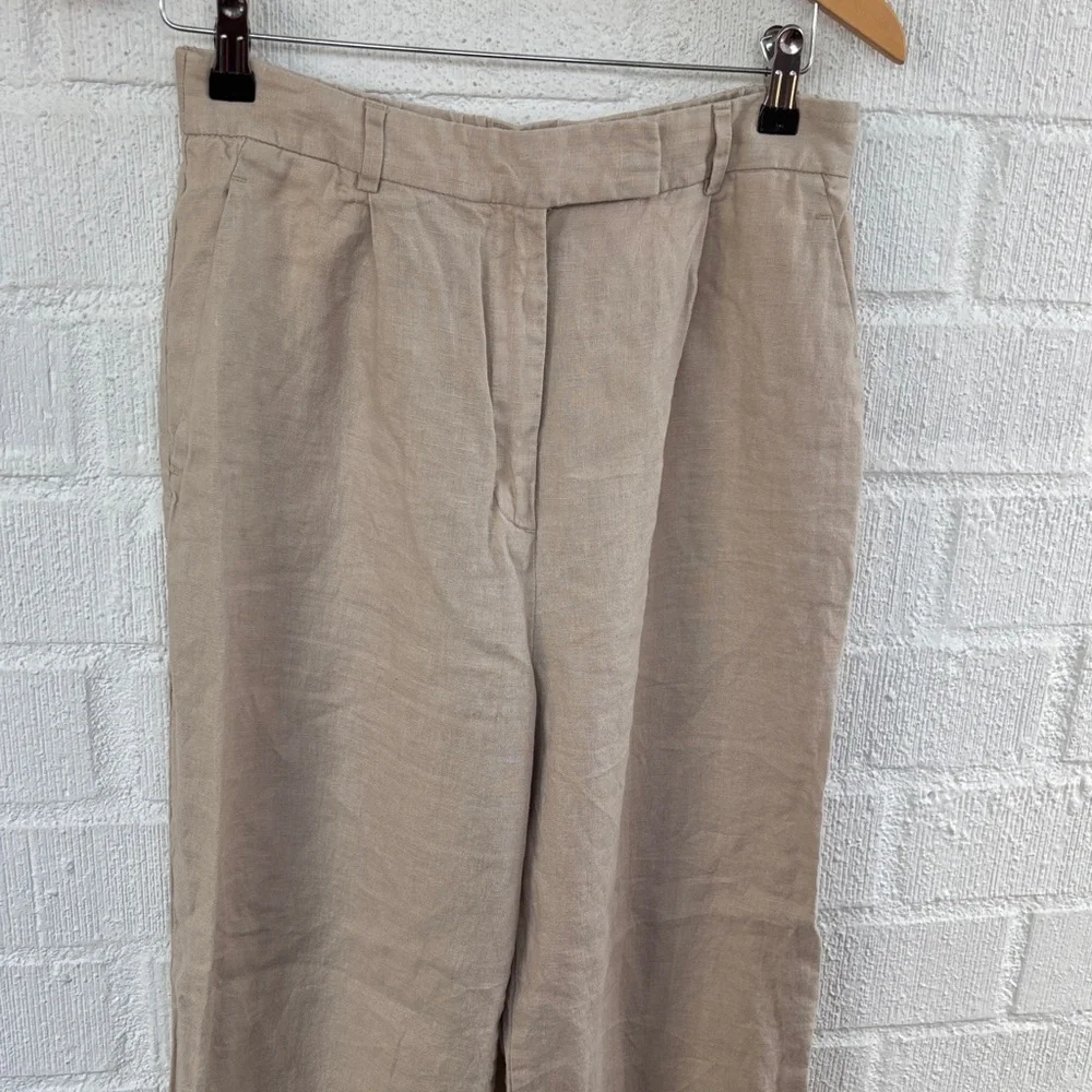 Zara Linen High Rise Barrel Khaki Pants sz M